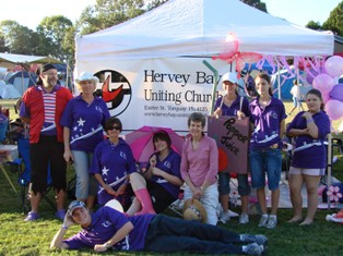 Rev Brian Hoole (left) and the Hervey Bay Uniting Church Relay for Life team
