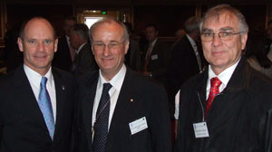 Brisbane Lord Mayor Campbell Newman with James Haire and Bruce Johnson at the Prayer Breakfast. Photo by MAtt Gees
