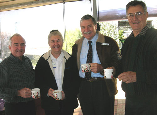 Left to right: John Morrison, chairman of the Blue Care Committee, Sandra Bamberry Blue Care Business Services Manager, Rev Allan Baker, retired chaplain of Blue Care, and Pastor Dudley Abraham. Photo supplied by the Granite Belt Uniting Church