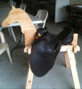 Chris McAdam's horse-shaped saddle rack "Woody" created for Mackay RDA. The photo was supplied. 