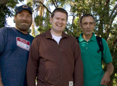 Dave (left) with Wesley Mission Brisbane Minister Tim Hodgson and John (right). Photo by Mardi Lumsden