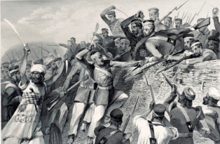 Attack of the mutineers on the Redan Battery. Engraving 1858. Engraver Unkown. Photo by D Walker