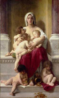 Charity (1878) by French realist painter William-Adolphe Bouguereau (1825-1905). Possibly best known for his 1879 work, The Birth of Venus, this version of Charity (1878) by French realist painter William-Adolphe Bouguereau (1825-1905). Possibly best known for his 1879 work, The Birth of Venus, this version Charity is one of two paintings Bouguereau gave the same name. Image courtesy of Wikimedia Commons