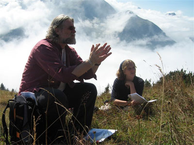 Dave Andrews preaches the Sermon on the Mount in the Swiss Alps. Photo courtesy of wecan.be