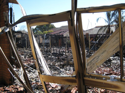 What remains of the junior boys’ boarding house at Scots PGC College after the June fire.  Photo by Bruce Johnson