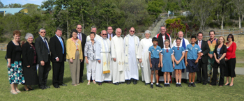 The Jubilee Primary School anniversary official party including Rev Dr David Pitman, Rev Jim Hohnke and Archbishop Dr Phillip Aspinall. Photo by Trevor Sketcher