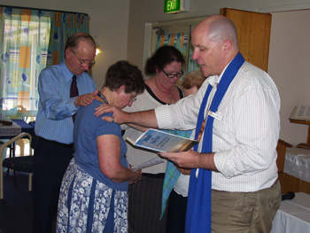 Gail Ayre is commissioned as a Lay Pastor. From left: Clive Ayre, Gail Ayre, Colleen Geyer and John Cox. Photo courtesy of Phil Smith