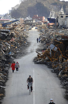 Otsuchi, Iwate prefecture, Japan on 17 March 2011. Photo by Kiyomu Tomita 