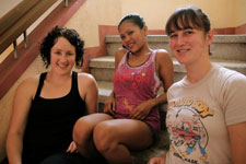 Katie Wallis, actress, Diane, and Remember Seven guitarist, Joy Stovall, on set in Manila. Photo by Red Earth Films 