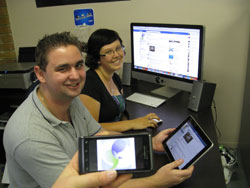 Jared Hayward and Jo Scarlet log on to the GrowFaith online survey. Photo by Josie Nottle