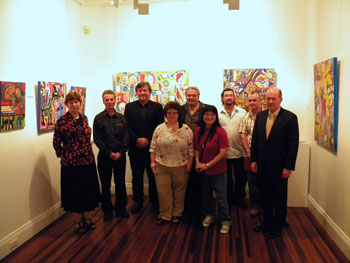 WMB Superintendent Minister Lyn Burden, artist Troy Cowley, Anthony Anderton, artists Magda Labuda, Paul Munroe, Cathy Chui, Trent Quinlan, and Nicky Carey, and Dr Ian Airey. Photo by Junia Wolfe