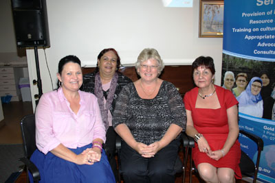 Blue Care Community Services Director Tracey Silvester, Aboriginal elder Peggy Tidyman, Blue Care Logan/Ipswich Community Care Manager Jan Skinner and Mercedes Sepulveda. Photo courtesy of Blue Care