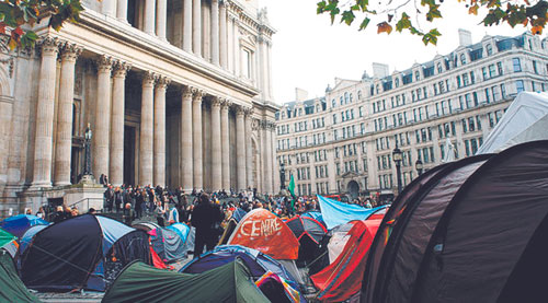 In May the Occupy Faith protesters launched their pilgrimage at St Paul’s, where they will begin their journey. Photo by Peter Trimming
