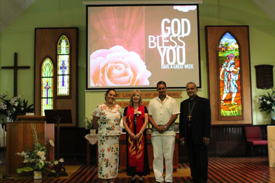 Cheryl Brown- Irava, Rev Sandra Jebb, Larry Irava, and Pastor Gabriel Manueli. Photo by Nina Jory