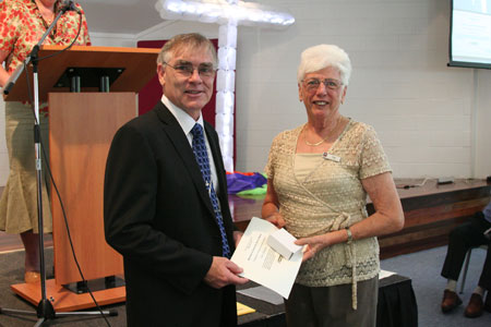 Pam Woodhouse is a member of Southport Uniting Church and was a recipient of the 2008 Moderators Community Service Medal, pictured with Rev Bruce Johnson