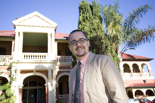 Dr Aaron Ghiloni outside Trinity Theological College in Auchenflower, Brisbane. Photo by Osker Lau
