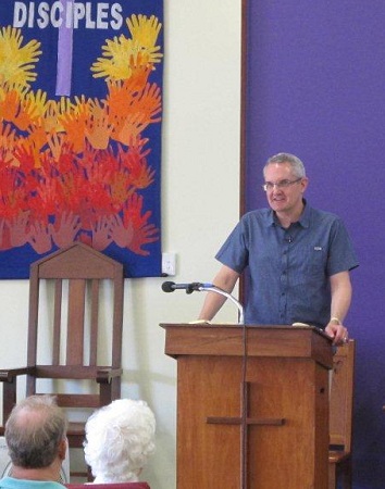 Andrew Dutney preaching at Townsville Central Uniting Church, October 2012. Photo by Richard Hosking