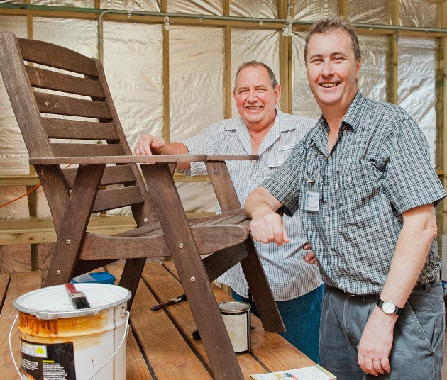 Ashgrove Men’s Shed member Rod Cottle and Blue Care Respite Assistant Coordinator Darryl Jones at the official opening. Photo courtesy of Blue Care   