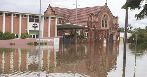 Flood waters inundated Bundaberg Uniting Church. Photo: Ray Nutley