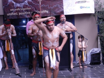 Local Indigenous people share their culture with St Andrew\'s staff. Photo: Martin Stirling