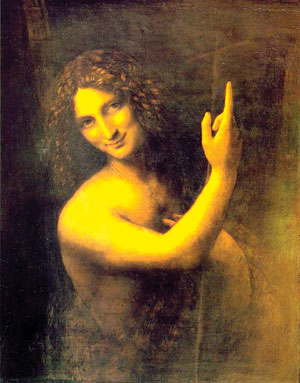 ST JOHN THE BAPTIST was painted by Leonardo da Vinci around 1513-1516 with oil on wood. It was his last painting and is now housed in the Louvre in Paris. 