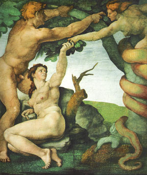 The Fall From Grace was painted on the ceiling of the Sistine Chapel by Michelangelo between 1508 and 1512.