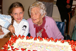 Jean Pidgeon celebrates her 104th birthday with great-grand niece Dominique Lamont. Photo courtesy of Graeme Parkinson