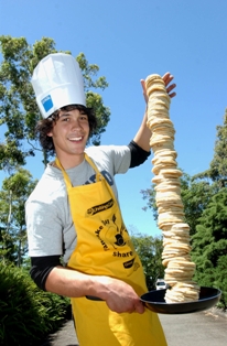 Bob Morley who plays Drew Curtis in Home and Away stacks his pancakes