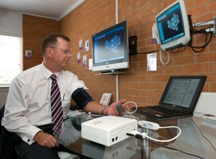 Queensland Minister for health the Honourable Stephen Robertson trials equipment installed in the Blue Care smart home. 