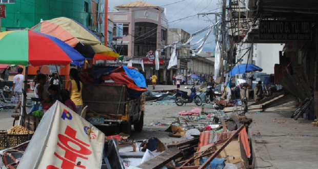 Ormoc city in western Leyte. Shops are closed and streets are full of debris. This photo was taken by Arlynn Aquino in November 2013 after Typhoon Haiyan.