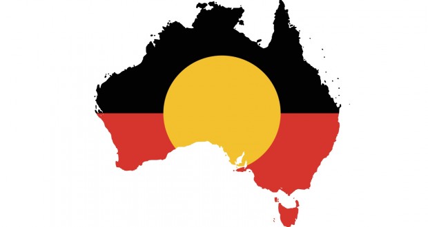 Map of Australia featuring Aborignal flag