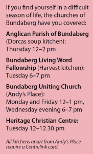 A list of soup kitchens in Bundaberg.