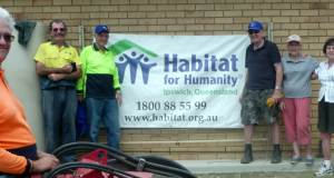 Ipswich Habitat for Humanity volunteers at a Brush with Kindness event in October: Wayne Hill (front) and left to right: Stephen Palmer, Ken Fischer, Ray and Kath Browning, and Dawn Foote. Photo by Trevor Foote.