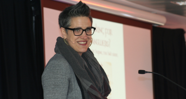 Rev Nadia Bolz-Weber speaking at UnitingWomen conference in Sydney. Photo by Holly Jewell.