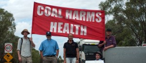 Aaron Matheson, Rev John Brentnall, Jason Koh, Professor Colin Butler, Ben Thurley at a coal protest at Gunnedah, NSW.