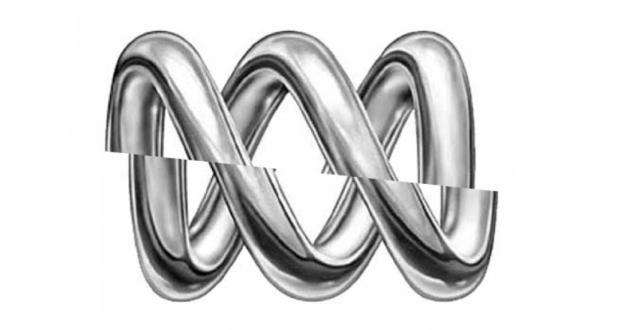 Australian Broadcasting Corporation logo sliced in half. Photo was supplied.