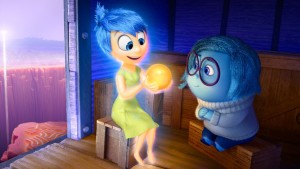 Joy (left) and Sadness (right) in the 2015 animation feature Inside Out. Photo by Disney Pixar.
