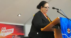 Assembly general secretary Colleen Geyer delivers her report to the 32nd Synod. Photo by Holly Jewell.