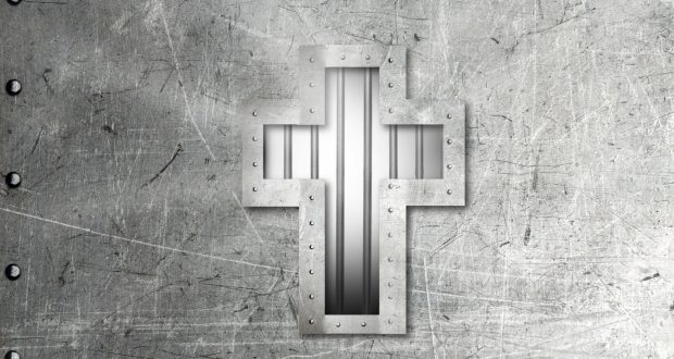 Prison door with Christian cross. Graphic created by Holly Jewell.