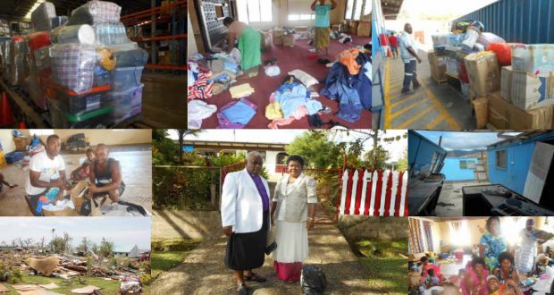 A collage of photos showing the damage of Cyclone Winston, goods in transit and their distribution. Photos were supplied.