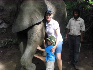 Vanessa and family admiring a majestic elephant